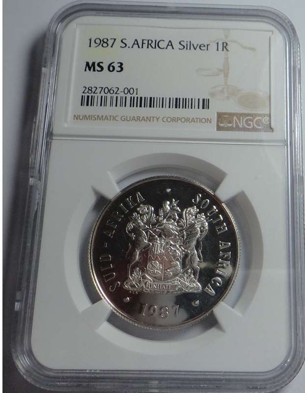 Republic of South Africa: Silver R1 of 1987: NGC graded MS 63