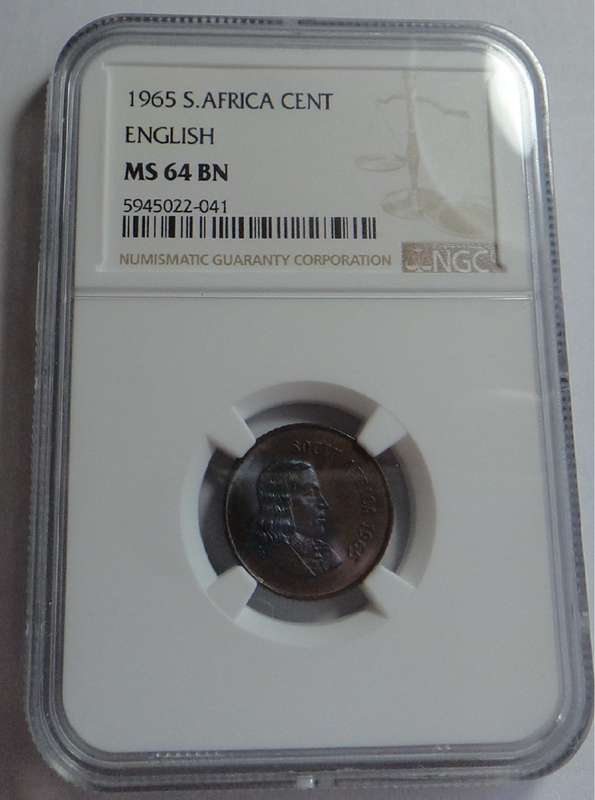 Republic of South Africa: One Cent of 1965 (Eng.) NGC graded MS 64 BN
