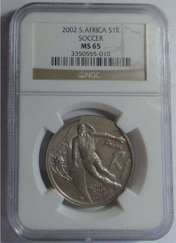 Republic of South Africa: Silver R1 of 2002 (Soccer) NGC MS 65