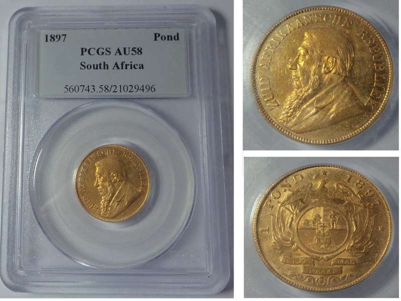 Paul Kruger ZAR: Gold Pond 1897: PCGS graded AU 58