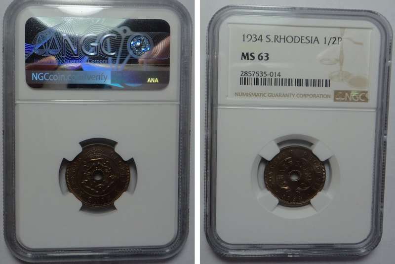 Southern Rhodesia: Half Penny of 1934: NGC graded MS 63