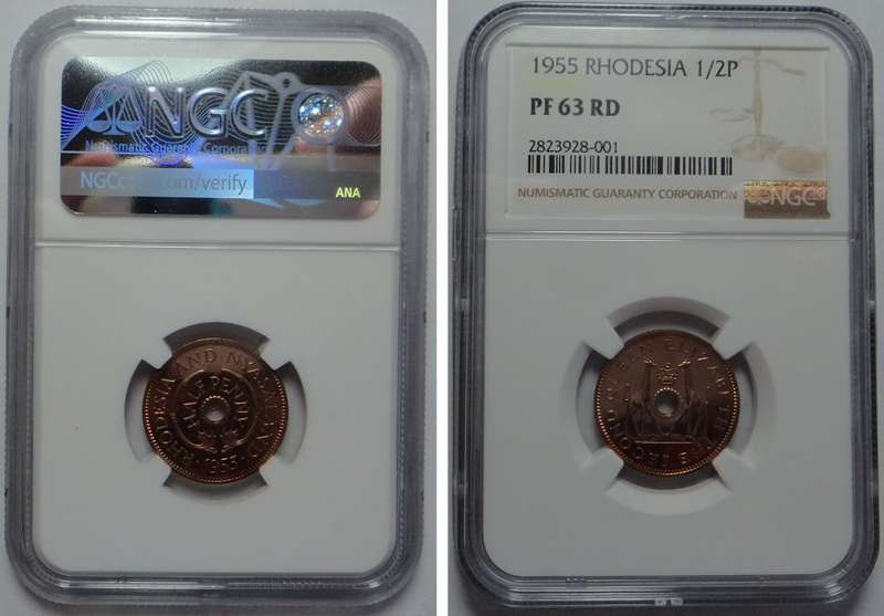 Rhodesia & Nyasaland: Half Penny of 1955: NGC graded PF 63 RD