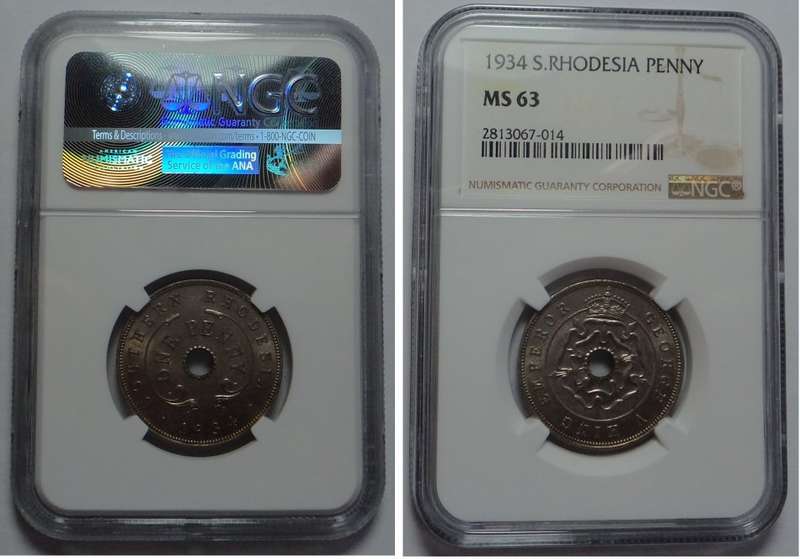 Southern Rhodesia: Penny of 1934: NGC graded MS 63