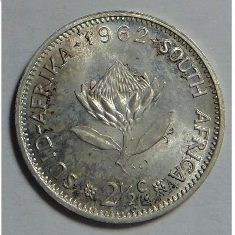 Republic of South Africa: Silver 2 ½ Cent 1962 (UNC)