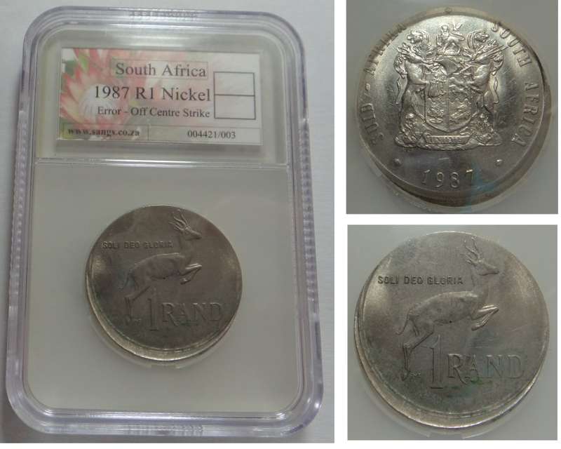 RSA ERROR: R1 Nickel of 1987, Sangs certified Off Centre Strike