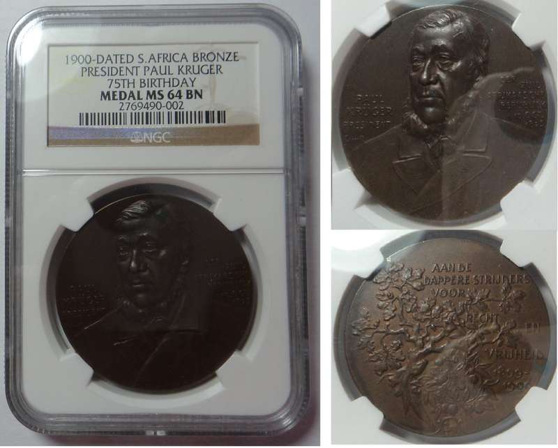 Paul Kruger ZAR: Presidents 75th Birthday 1900: NGC MS 64 BN