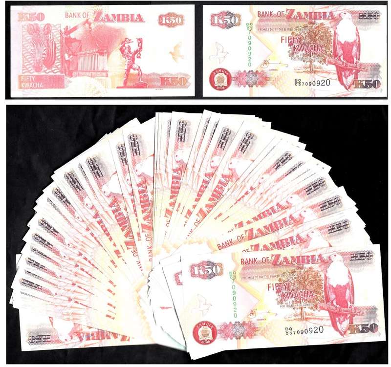 Bank of Zambia: Fifty Kwacha 2008 (72 Uncirculated Notes)