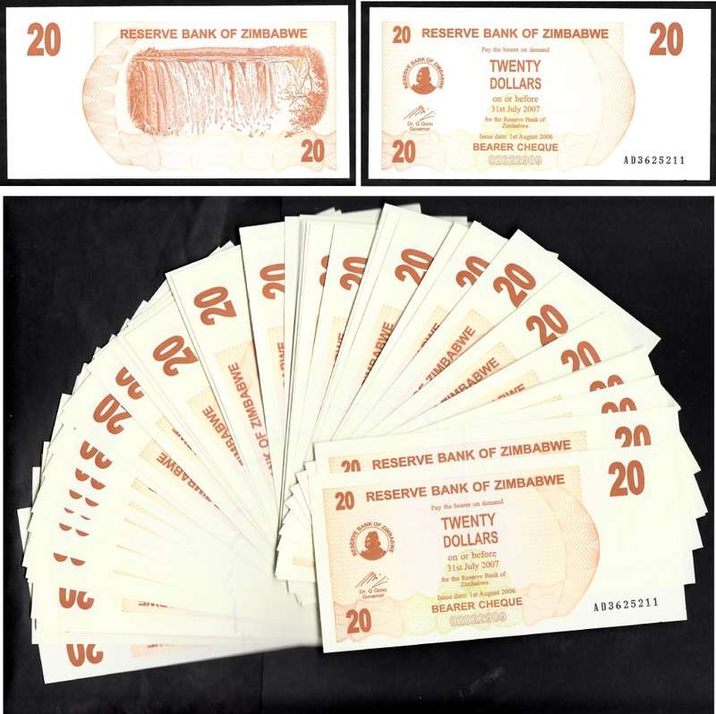 Bank of Zimbabwe: Twenty Dollars 2006 (77 Uncirculated Notes)