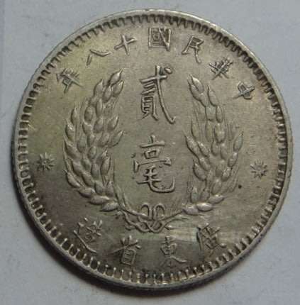 China, Kwang-Tung Province, Silver 20 Cents (Sun Yat-sen)