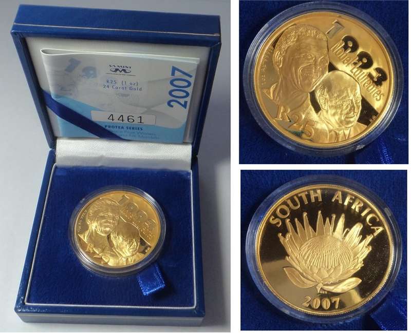 Republic of South Africa: Gold 1 OZ Protea of 2007 (Mandela & De Klerk)