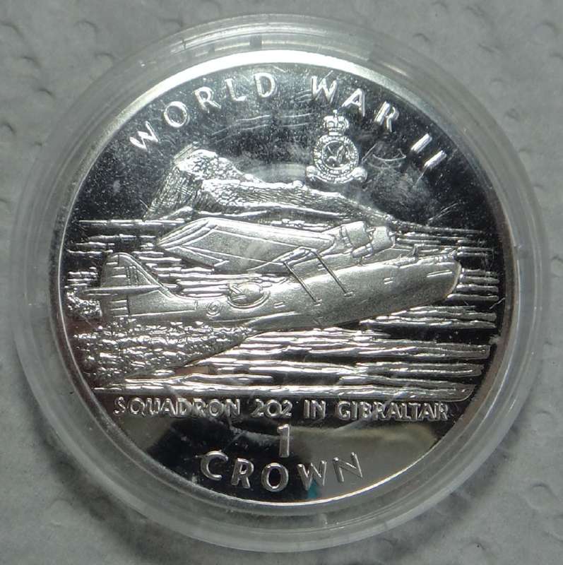 Gibraltar  .925 Sterling Silver Proof Crown 1994: Squadron 202 World War II
