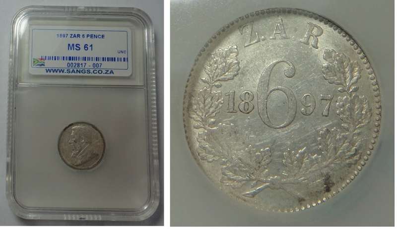 Paul Kruger ZAR: Sixpence of 1897, Sangs graded MS 61