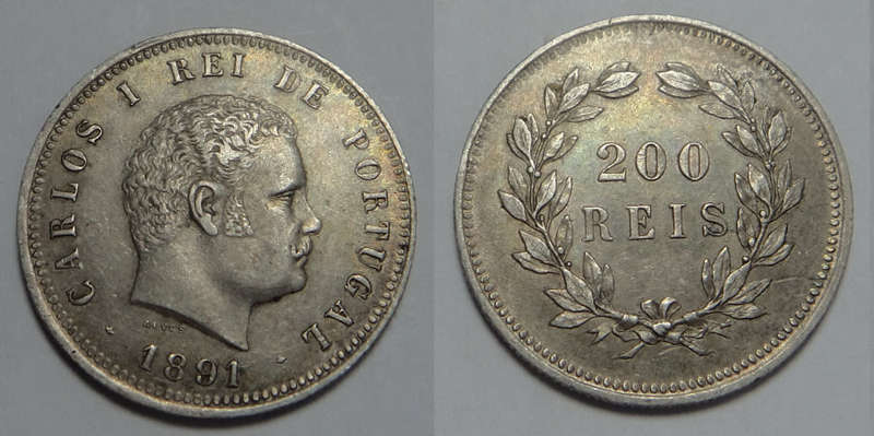 Portugal, King Carlos I, Silver 200 Reis of 1891