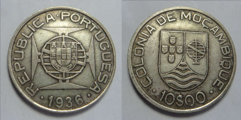 Portuguese Mozambique, Silver 10 Escudos of 1936