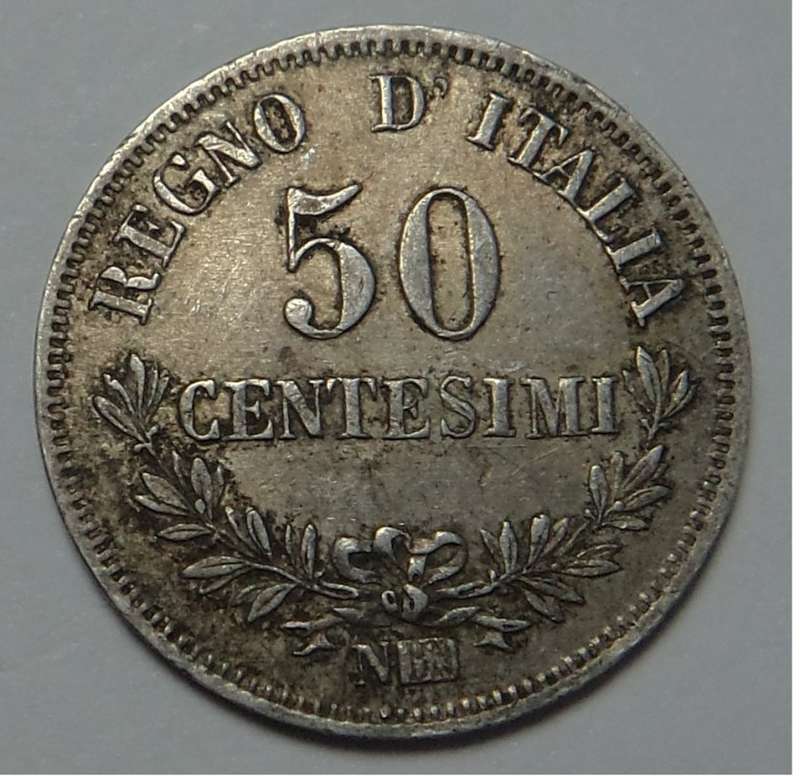 Italy:  King Vittorio Emanuele II, Silver 50 Centesimi of 1867