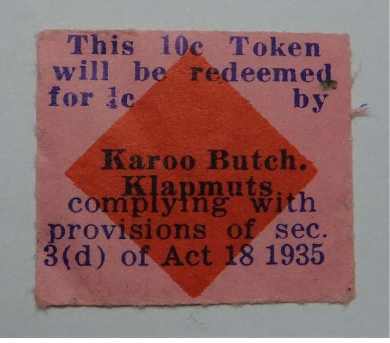 Karoo Butchery (Klapmuts) Paper 10c Token (Unrecorded?)