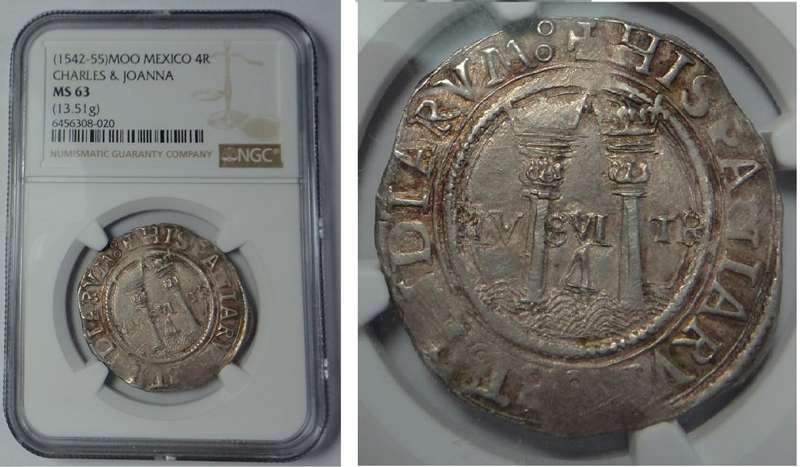 Spain (Mexico) Charles & Joanna 4 Reales (1542-1555) NGC MS63