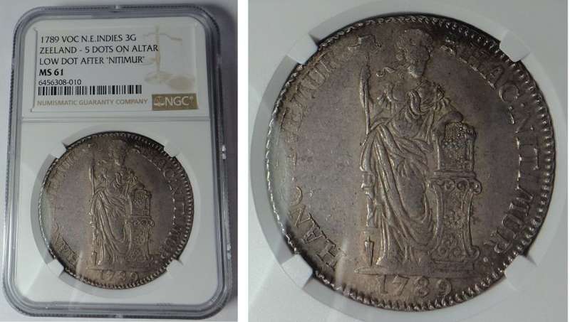 Silver 3 Gulden (VOC) Zeeland 1789, NGC MS 61