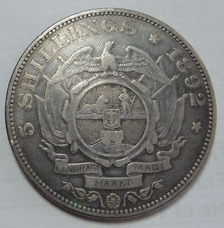 Paul Kruger ZAR: Double Shaft Crown (5/-) of 1892