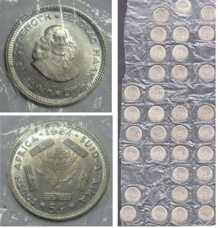 RSA: 34 Uncirculated Silver 5c Coins of 1964: Bid per coin to take all