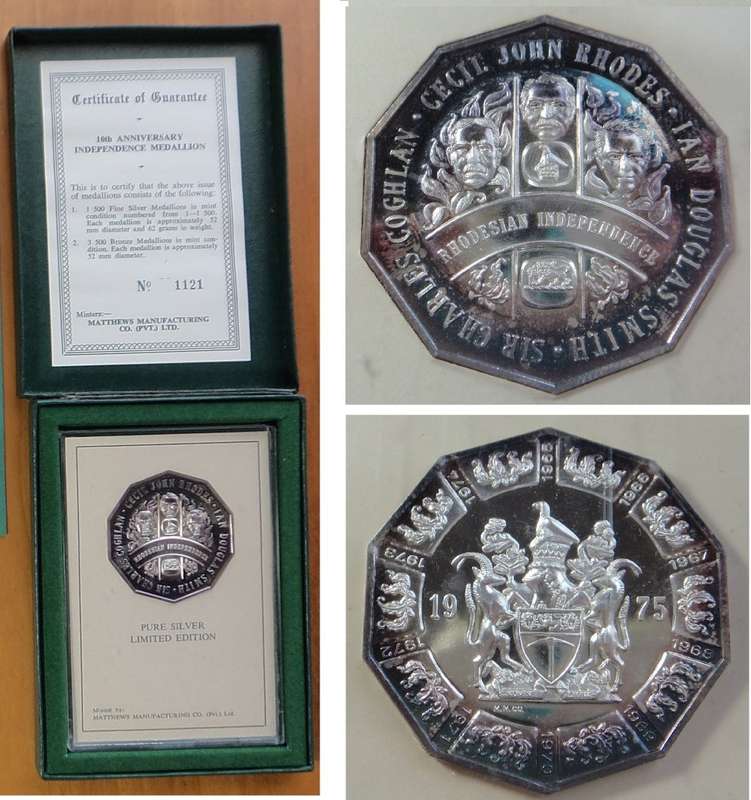 Rhodesia: 10th Anniversary Independence Medallion in PURE SILVER