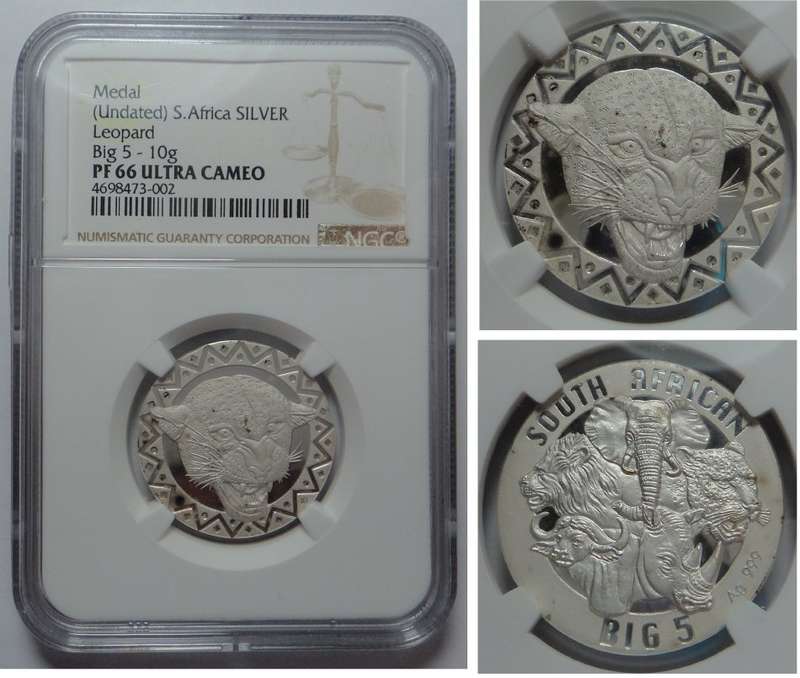 S. Africa Silver Leopard Big 5 (10g) NGC PF 66 UC