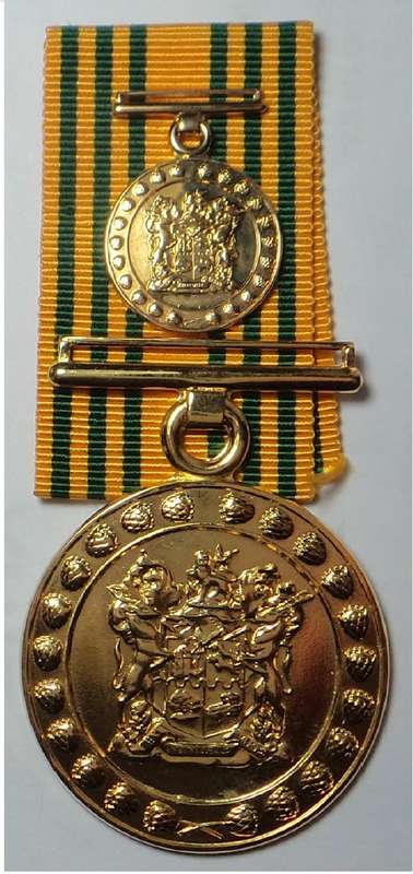 SA Prisons Service Medal for Faithful Service (Gold) with Miniature