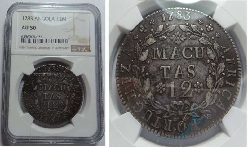Angola, Silver 12 Macutas 1783, NGC AU 50