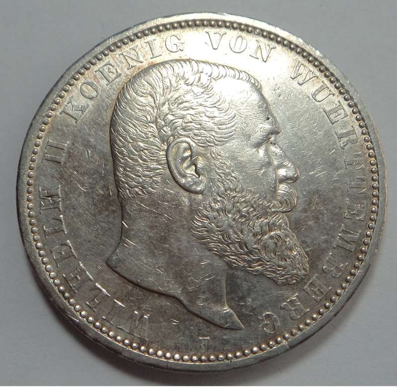 German States: Wurttemberg, Silver 5-Mark of 1908