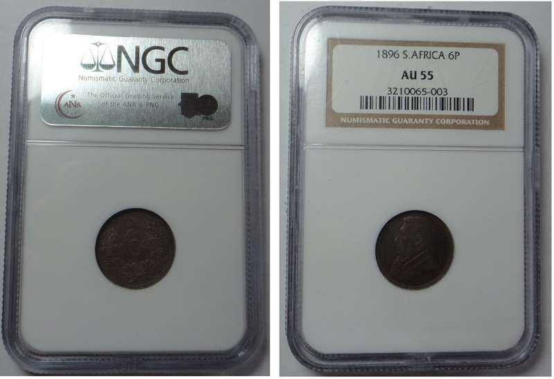 Paul Kruger ZAR Sixpence (6d) of 1896: NGC AU 55