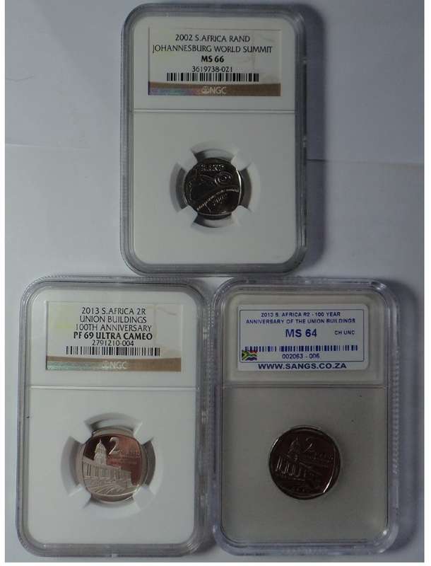 Three Graded R1 (2002 MS 66) & R2 Coins (2013 MS 64 & PF 69 UC)