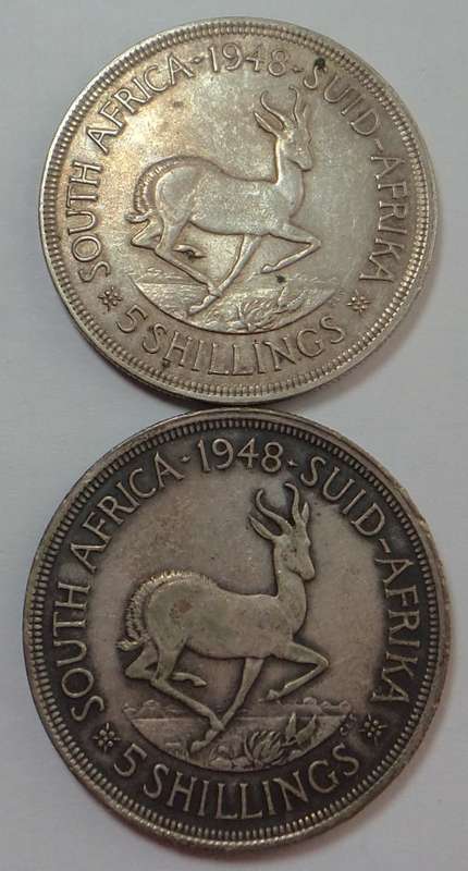 Union of South Africa: 2 x Silver Crowns (5/-) of 1948
