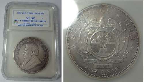 Paul Kruger ZAR: 5-Shillings (SS) 1892, Sangs graded VF 20