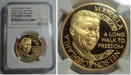GOLD 1 Oz Norway, Mandela // De Klerk 1993: NGC PF 70 Ultra Cameo