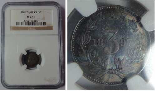 Paul Kruger ZAR: Three Pence (3d) of 1897: NGC MS 61