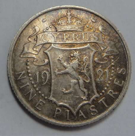 Cyprus, King George V, Silver 9 Piasters 1921
