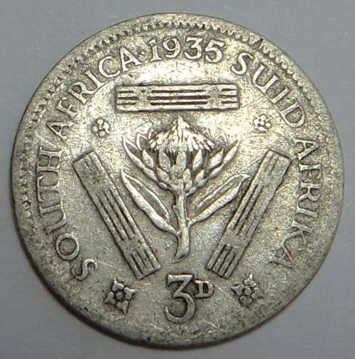 Union of South Africa: Silver Tickey (3d) of 1935