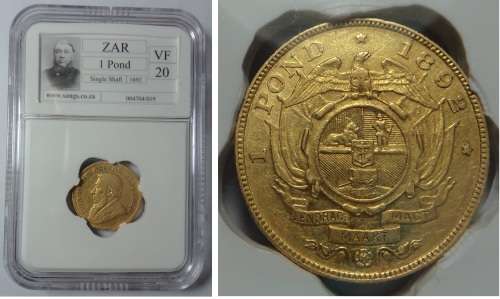 Paul Kruger ZAR: GOLD POND of 1892 (Single Shaft) Sangs VF 20
