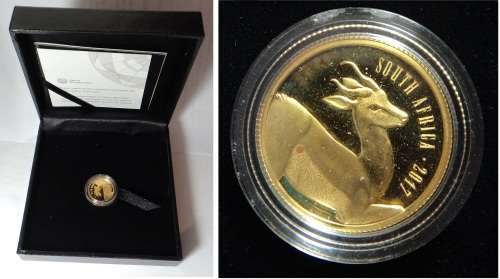 Republic of South Africa: 2017 R10 Proof Gold Natura 1/10th OZ