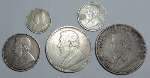 Paul Kruger Silver Type Set (3d to 2/6-) All different dates