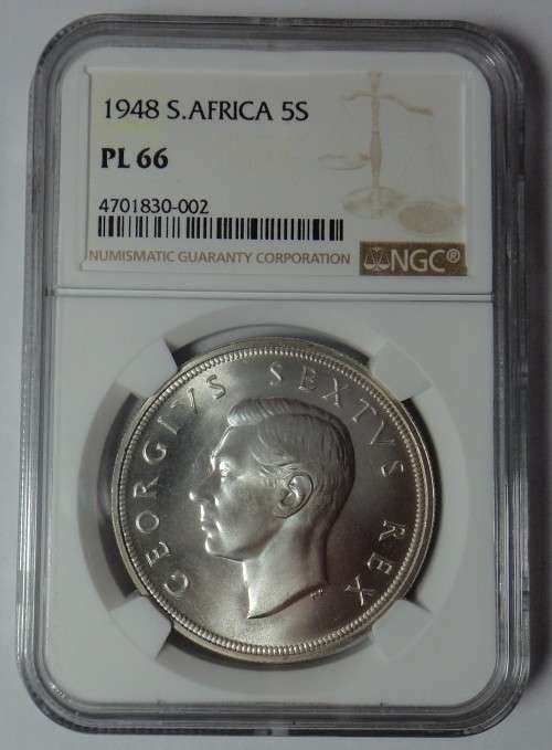 SA Union: Silver Crown (5/-) 1948: NGC PL 66