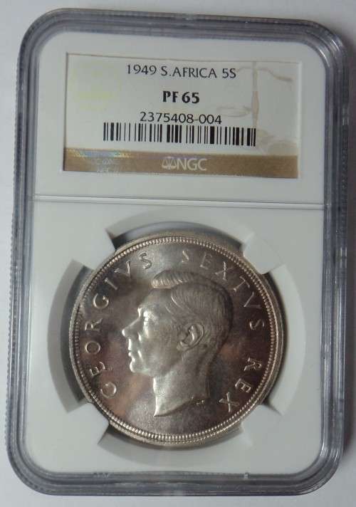 SA Union: Silver Crown (5/-) 1949: NGC PF 65