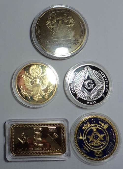 Collection of Freemason Medals & .999 Gold Clad Bar