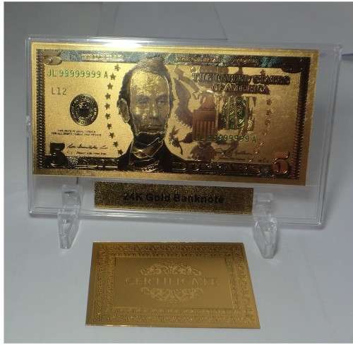 USA: 24K Gold Banknote: 5 Dollars
