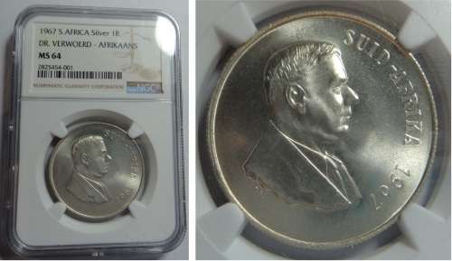 RSA: Silver R1 of 1967 (Afr.) NGC MS 64