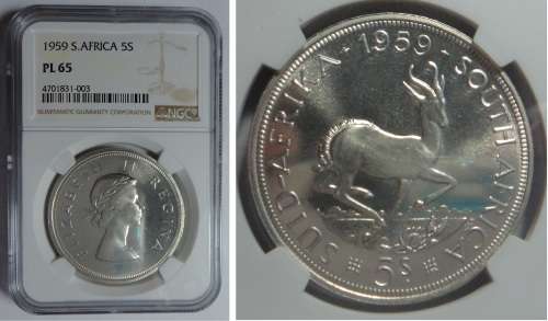 SA Union: The Scarce 1959 Silver Crown (5/-) NGC PL 65