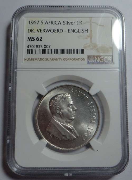 Republic of SA: Silver R1 1967 (English) NGC MS 62