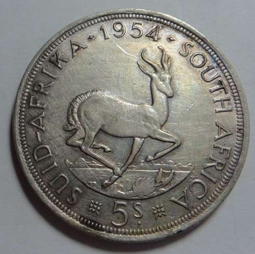Union of South Africa: Crown (5/-) of 1954 (XF details)
