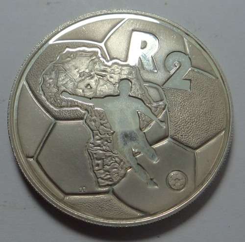 Republic of S. Africa: Silver Proof R2 Crown of 1996 (African Soccer)