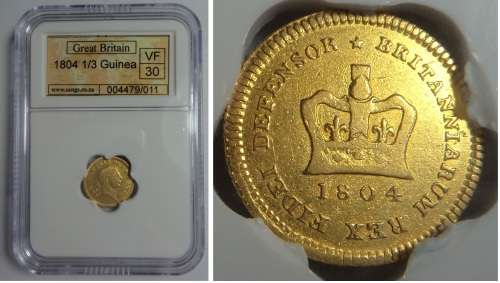 Great Britain, George III Gold 1/3 Guinea 1804, Sangs VF30